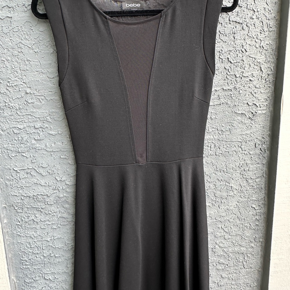 Bebe Black Sheath Midi Dress with Cap Sleeves